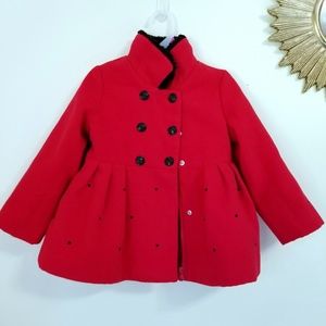 London Fog Red Black Fur Faux Pea Coat Sz 4t